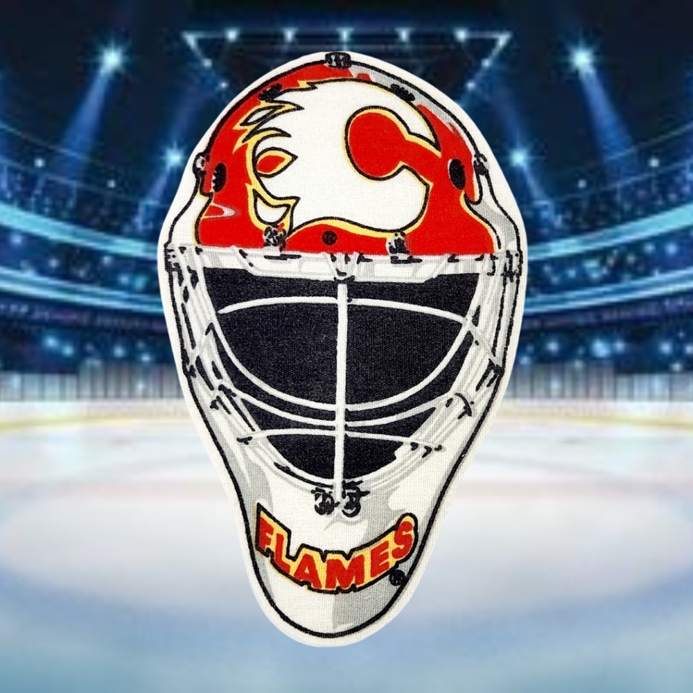Calgary Flames Goalie Mask Patch Iron On Applique Vintage NHL Hockey